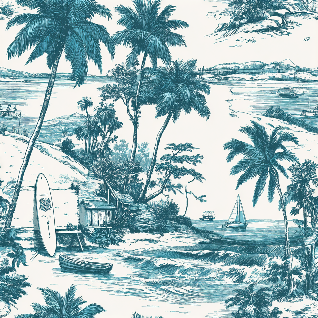 Vintage category — Lagoon Harbour Toile Wallpaper
