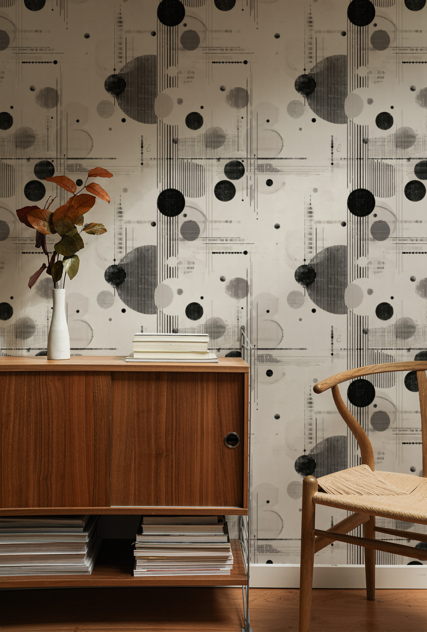 Cipher Drafting Wallpaper installed in a room mockup