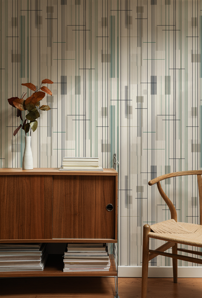 Gridline Easel Wallpaper installed in a room mockup