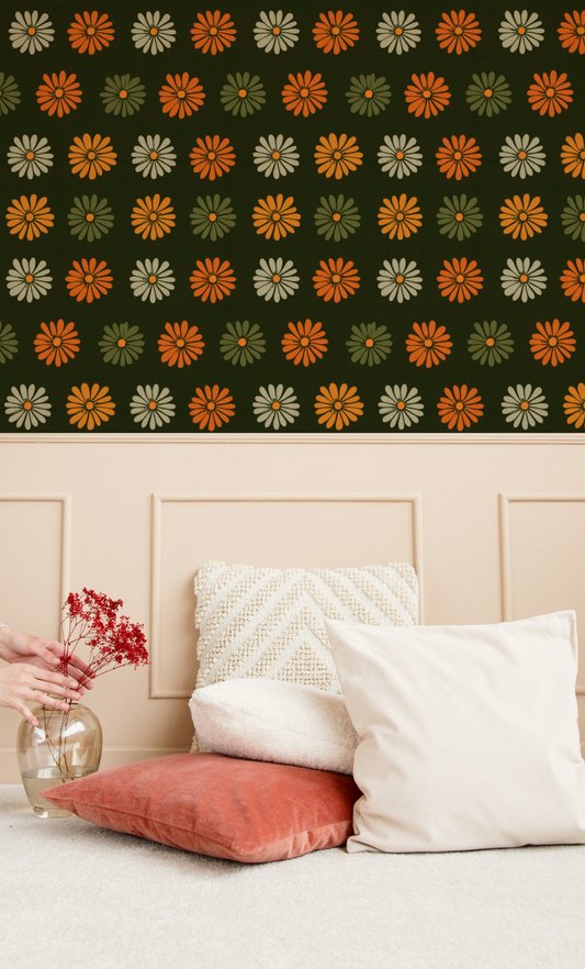 Harvest Daisy Grid Wallpaper