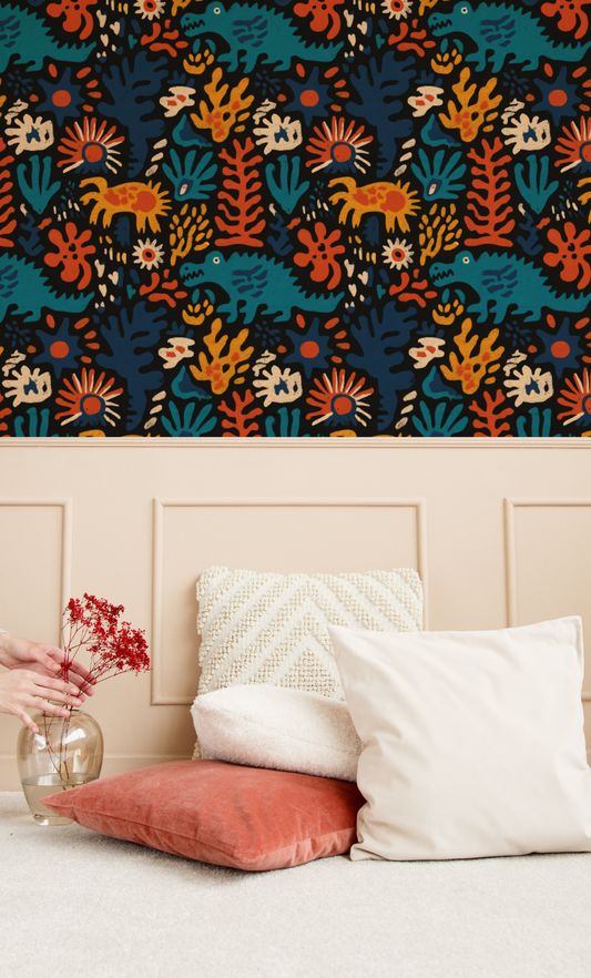 Primeval Menagerie Wallpaper installed in a room mockup