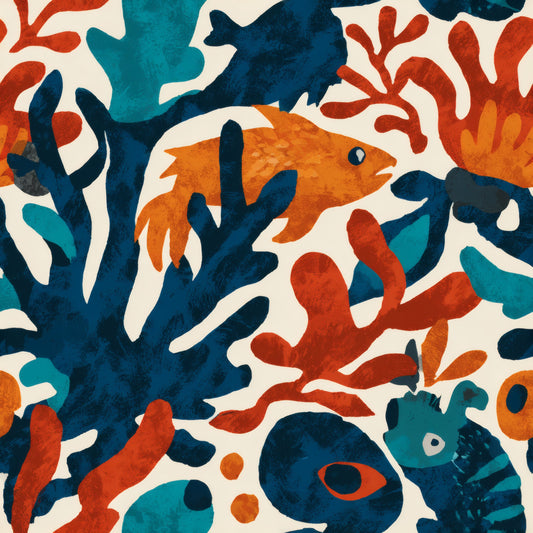 Azure Reef Menagerie Wallpaper installed in a room mockup