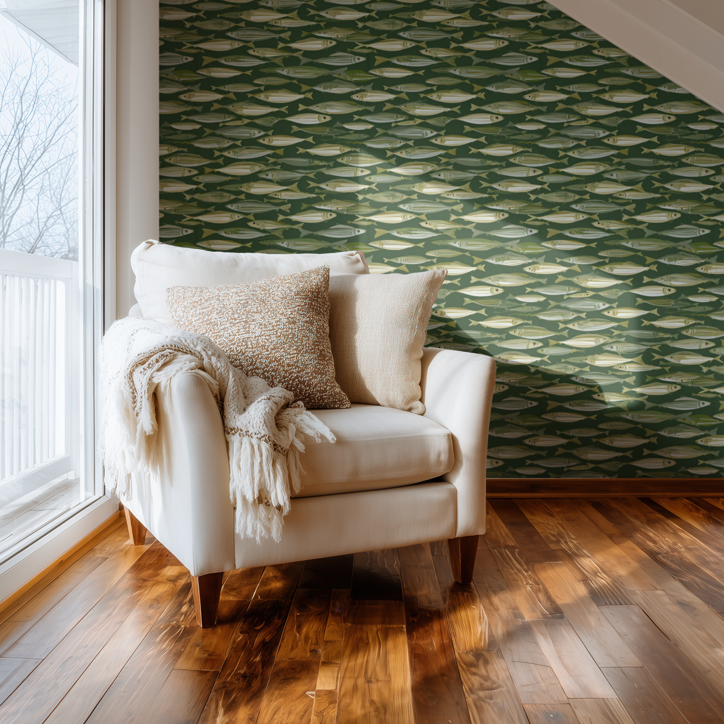 Pelagic Drift Wallpaper installed in a room mockup
