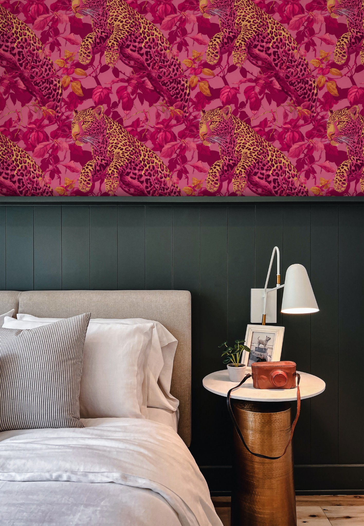 Cerise Prowl Wallpaper installed in a room mockup