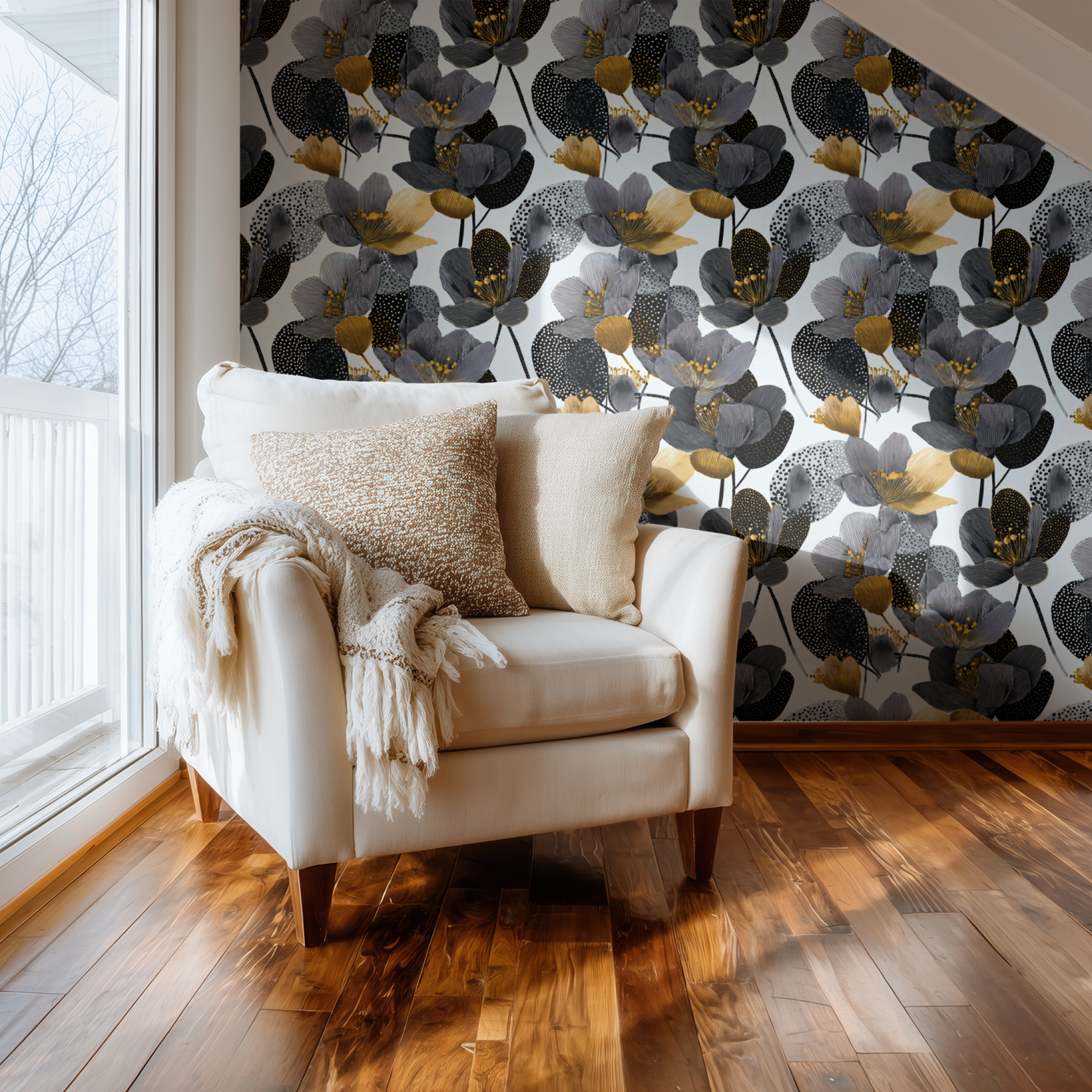 Obsidian Stipple Wallpaper installed in a room mockup