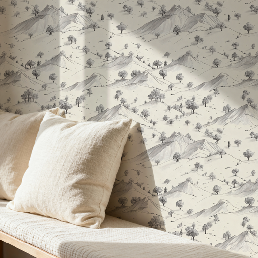 Cartographer's Range Wallpaper installed in a room mockup