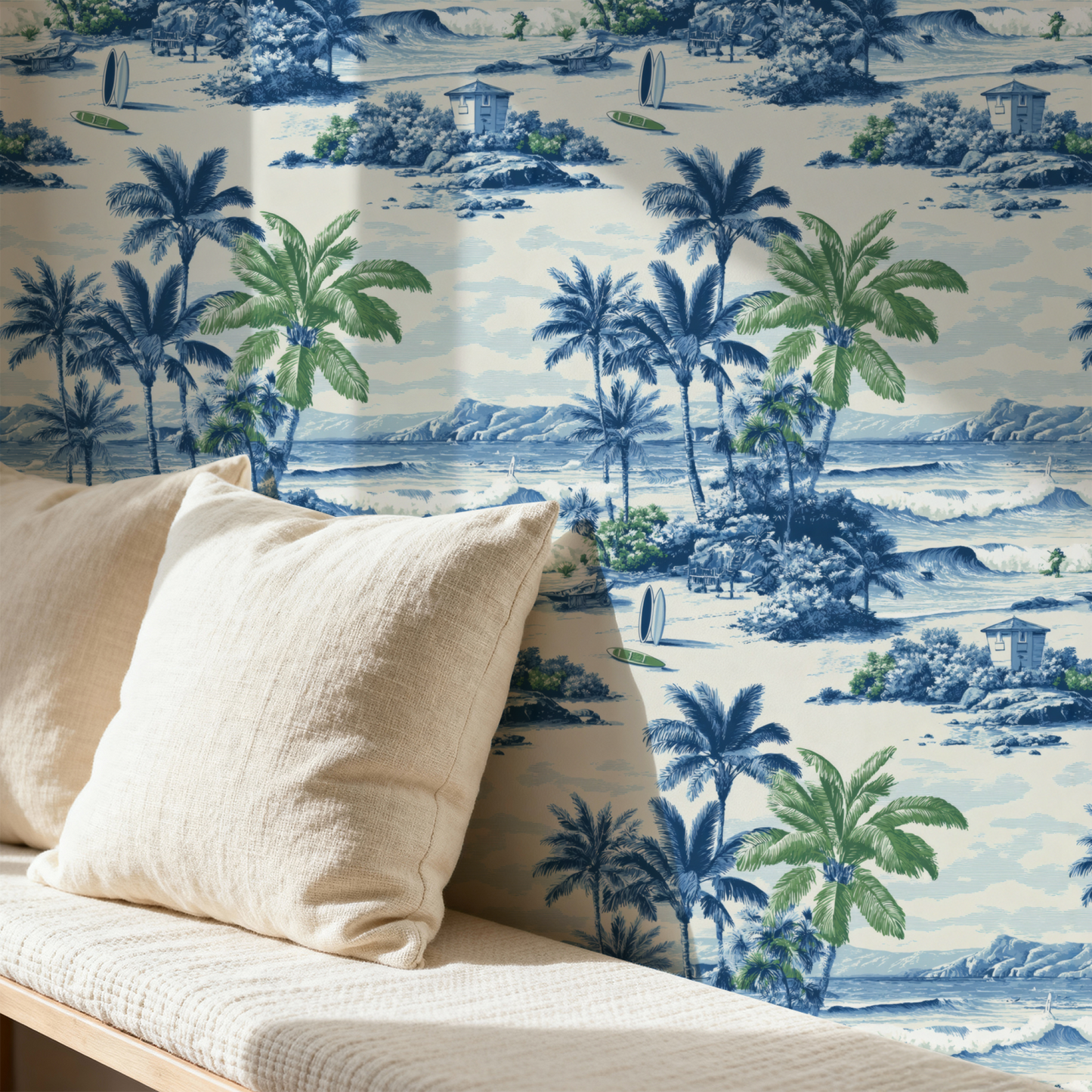 Blue Island Toile Wallpaper
