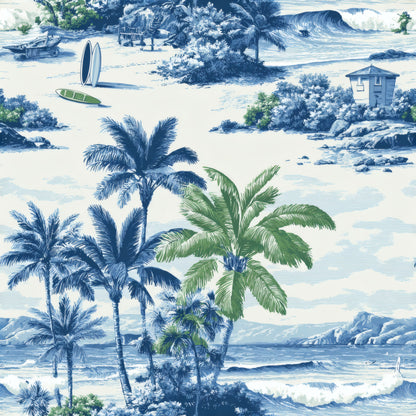 Blue Island Toile Wallpaper