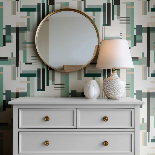 Bauhaus Teal Grid Wallpaper