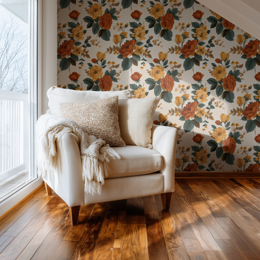 Harvest Rose Meadow Wallpaper