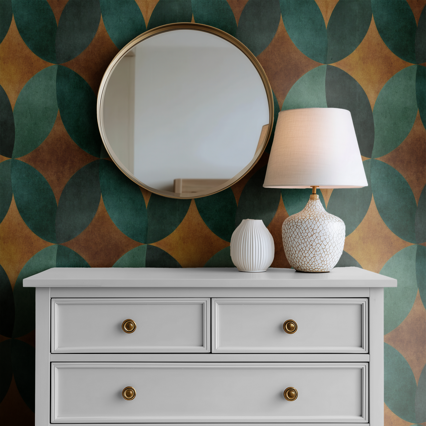 Mid-Century Organic Petals Wallpaper installed in a room mockup