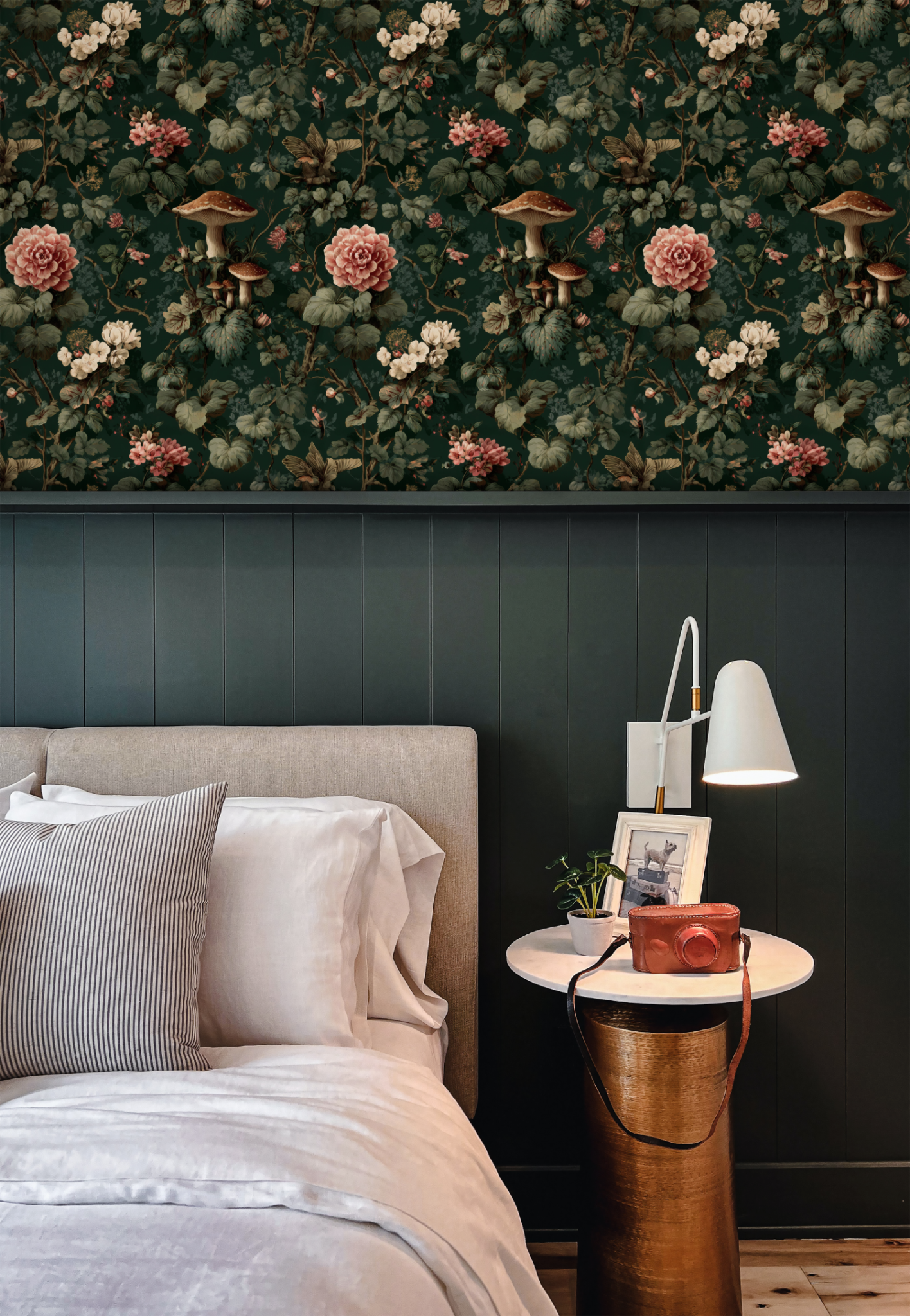 Midnight Garden Floor Wallpaper installed in a room mockup