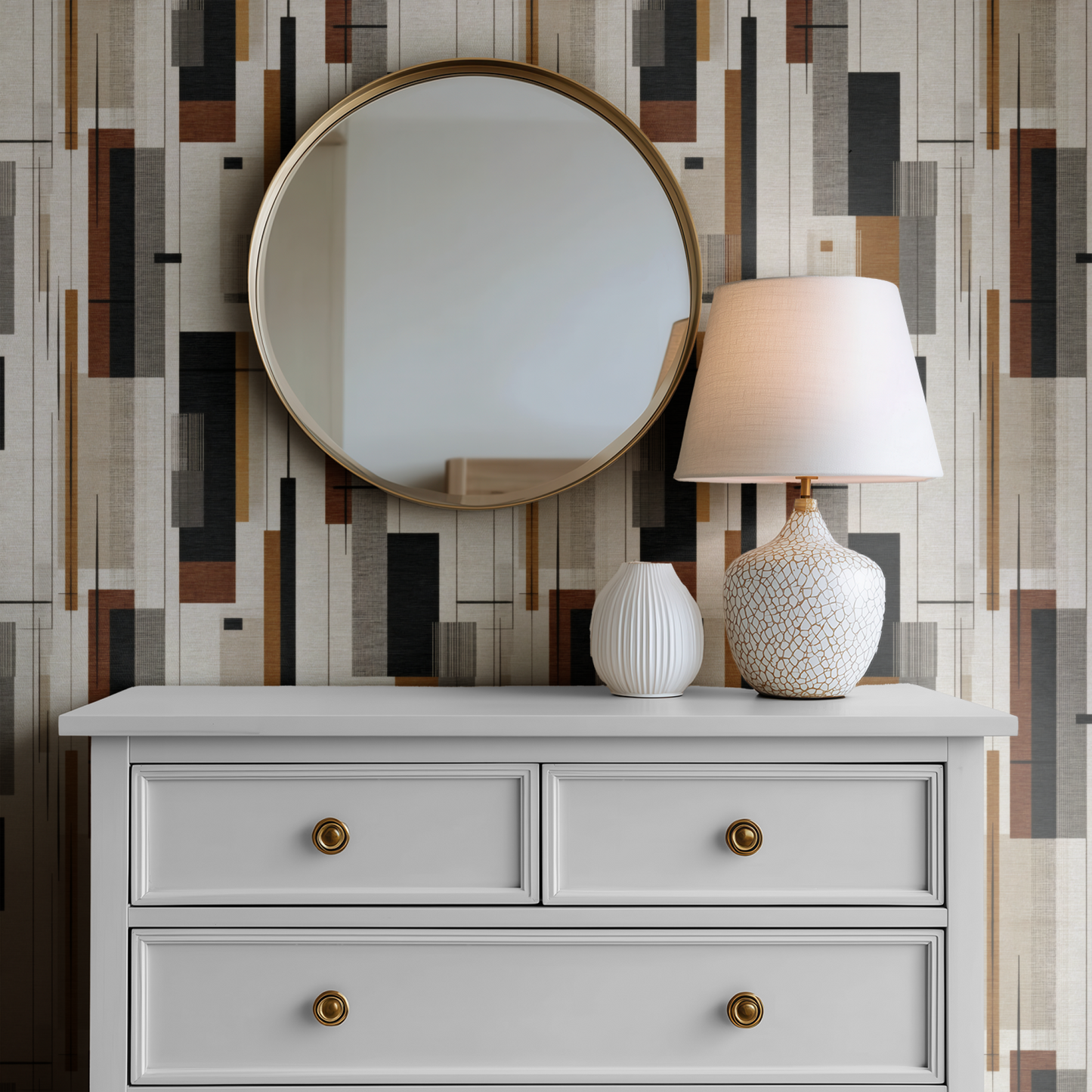Bauhaus Column Wallpaper installed in a room mockup