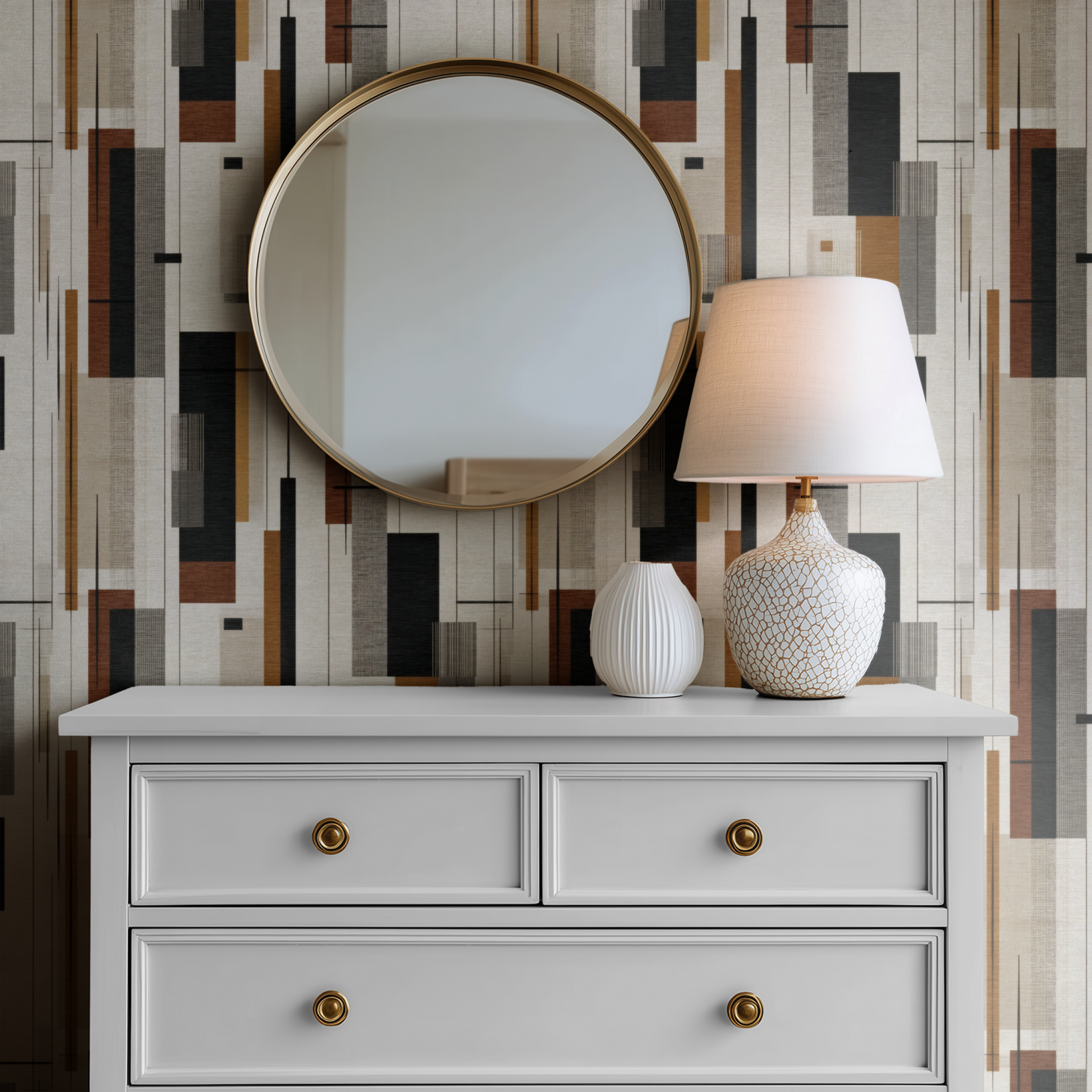 Bauhaus Column Wallpaper installed in a room mockup