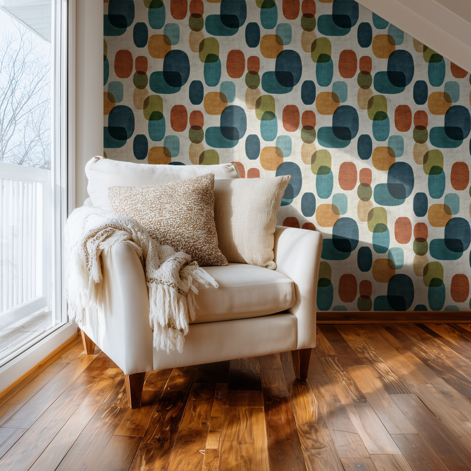 Pebble Mosaic Wallpaper installed in a room mockup