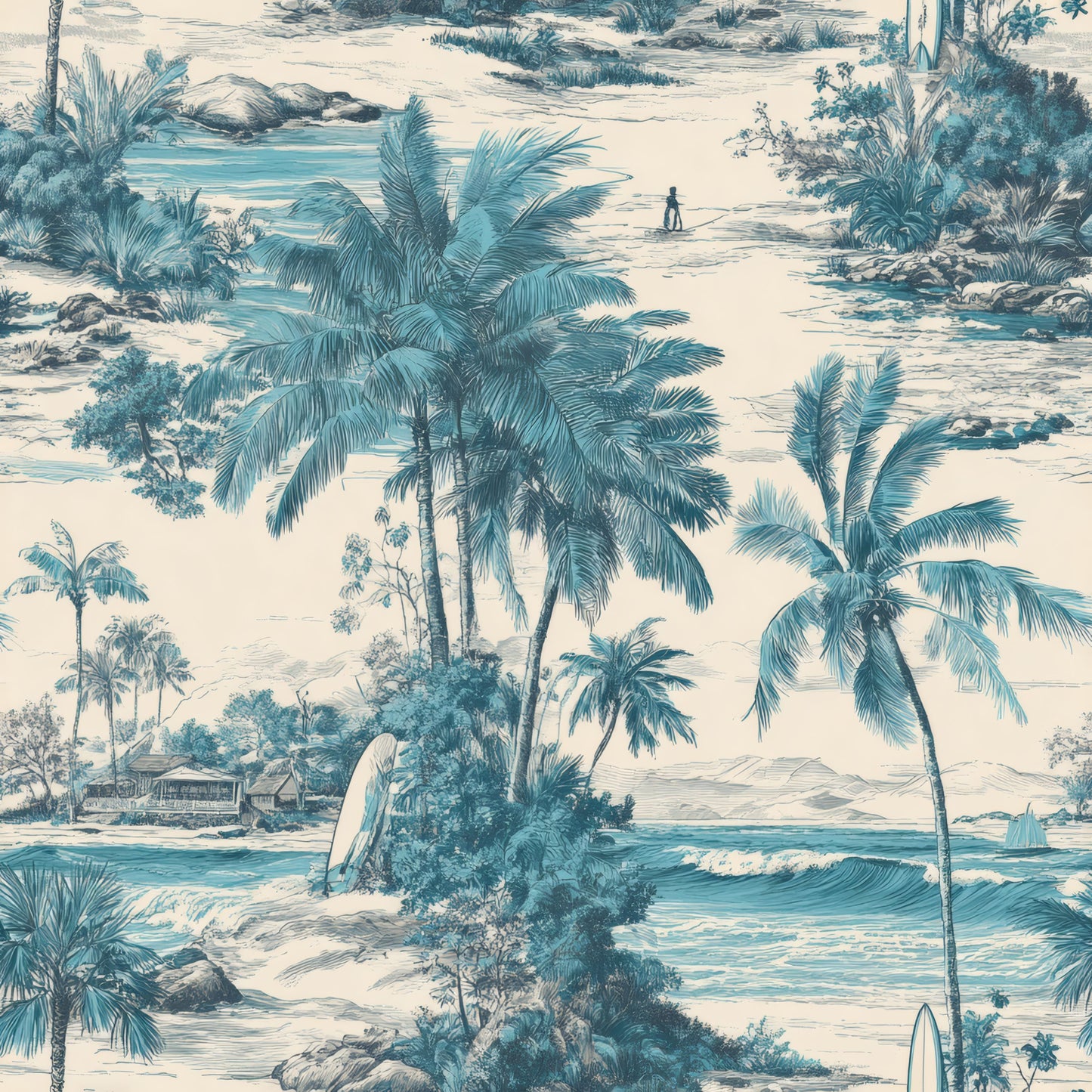 Pacific Cove Toile Wallpaper