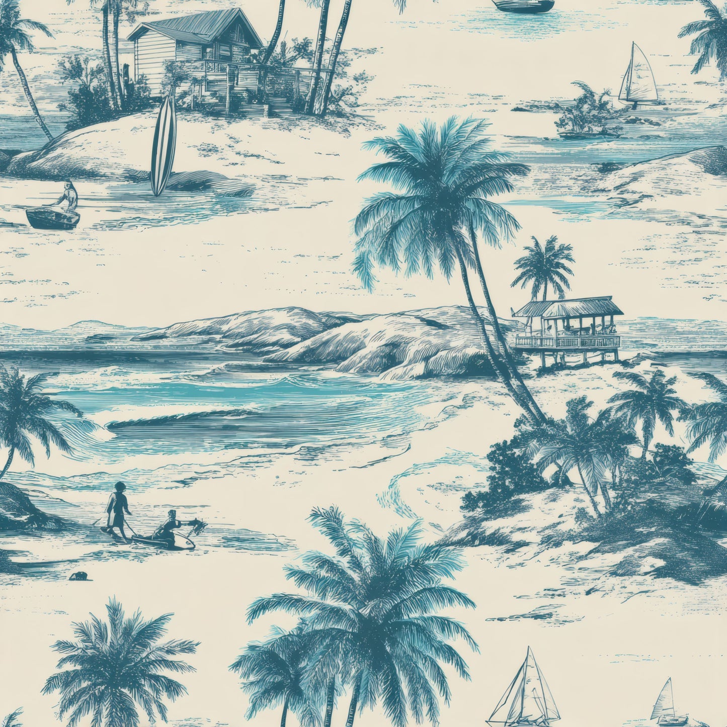 Tradewind Shore Toile Wallpaper