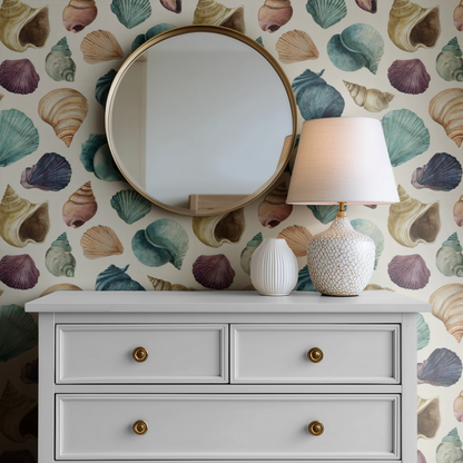 Collector's Shell Wallpaper installed in a room mockup