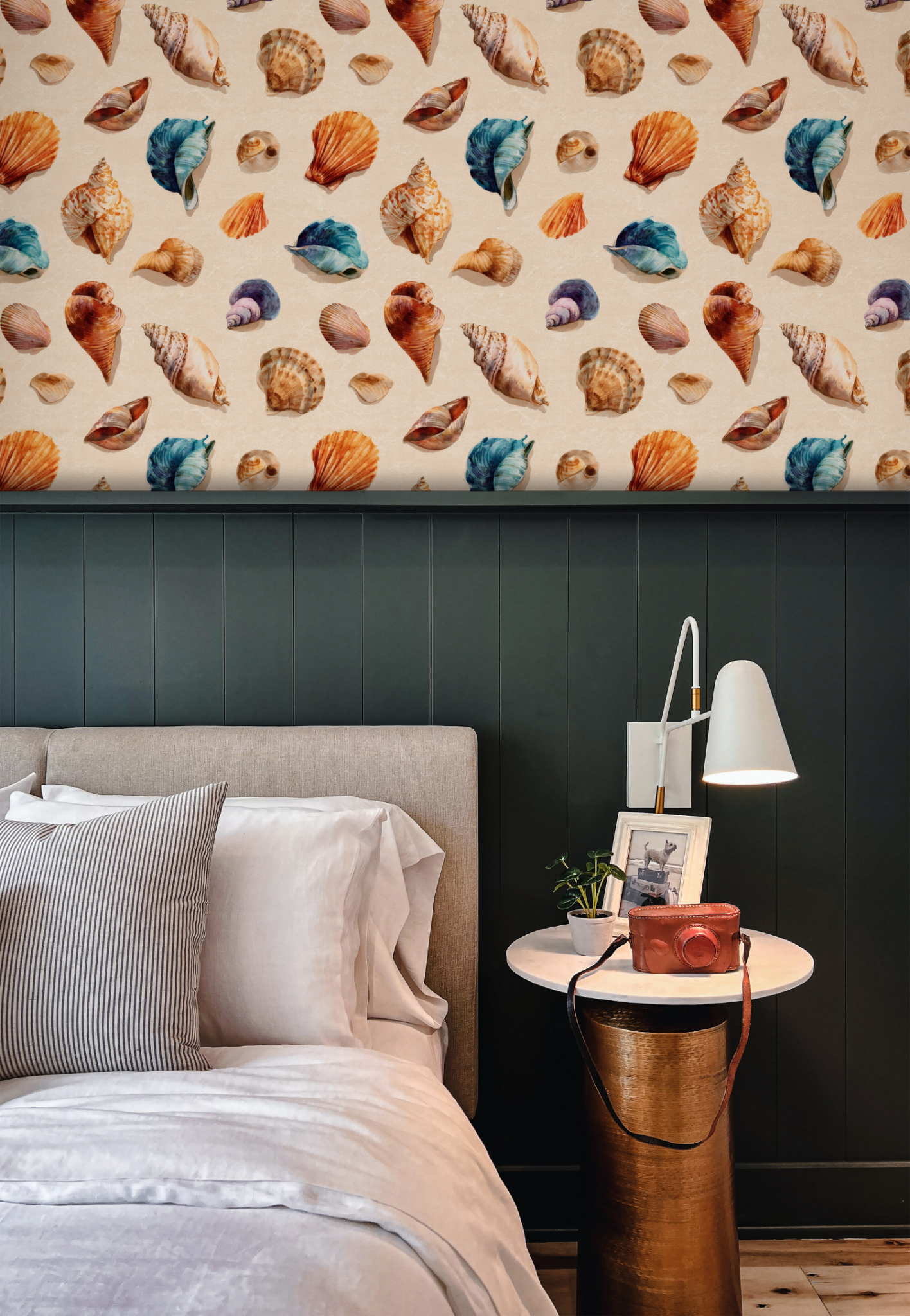 Sunlit Tideline Wallpaper installed in a room mockup