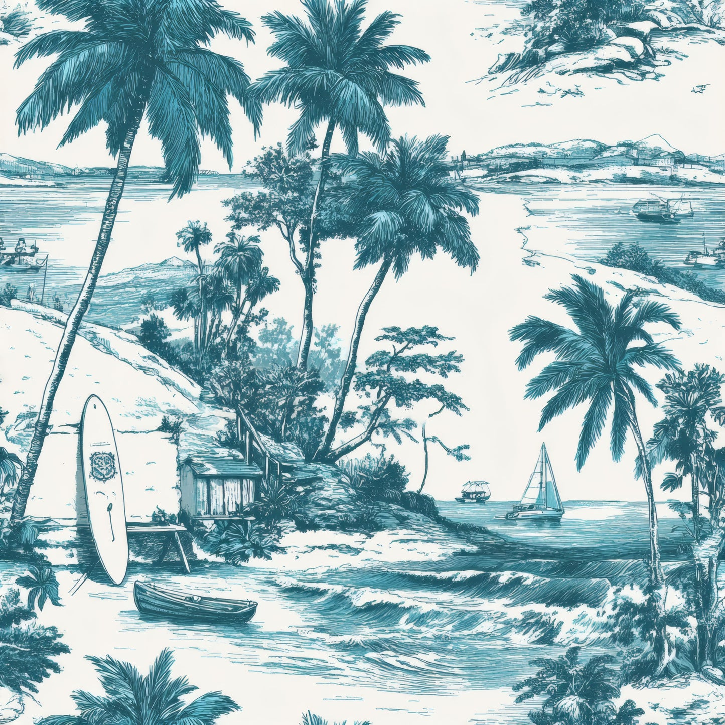 Lagoon Harbour Toile Wallpaper