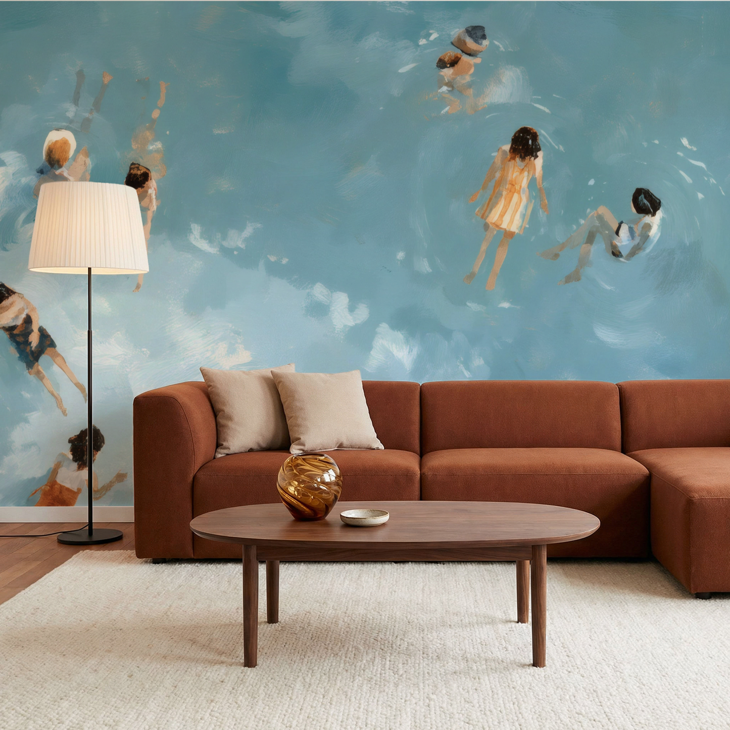 Aquamarine Bathers Mural installed in a room mockup
