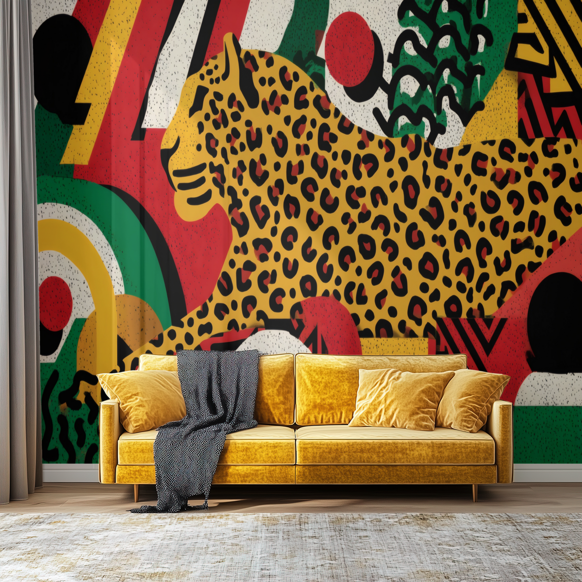 Serengeti Rhythm Mural installed in a room mockup
