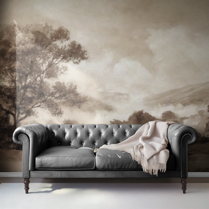 Sepia Glade Mural installed in a room mockup