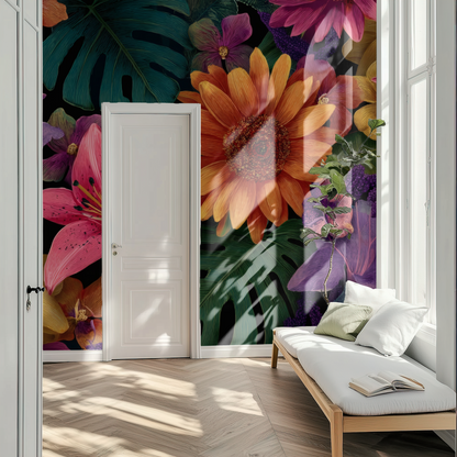 Midnight Tropics Mural installed in a room mockup