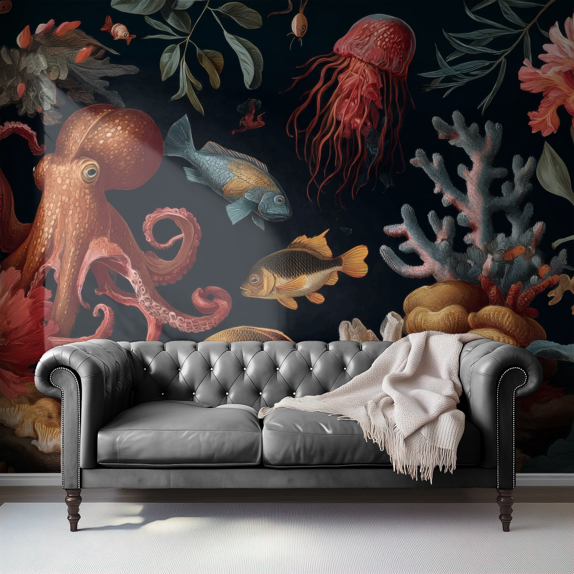 Abyssal Garden Scene Mural installed in a room mockup