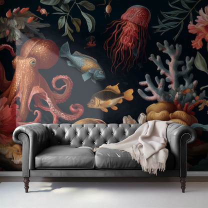 Abyssal Garden Scene Mural installed in a room mockup