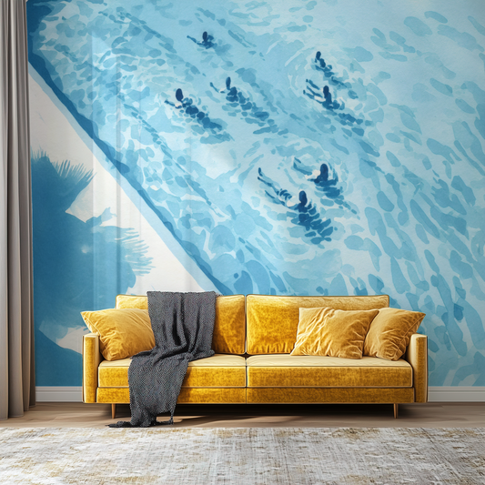 Midday Pool Dip Mural installed in a room mockup