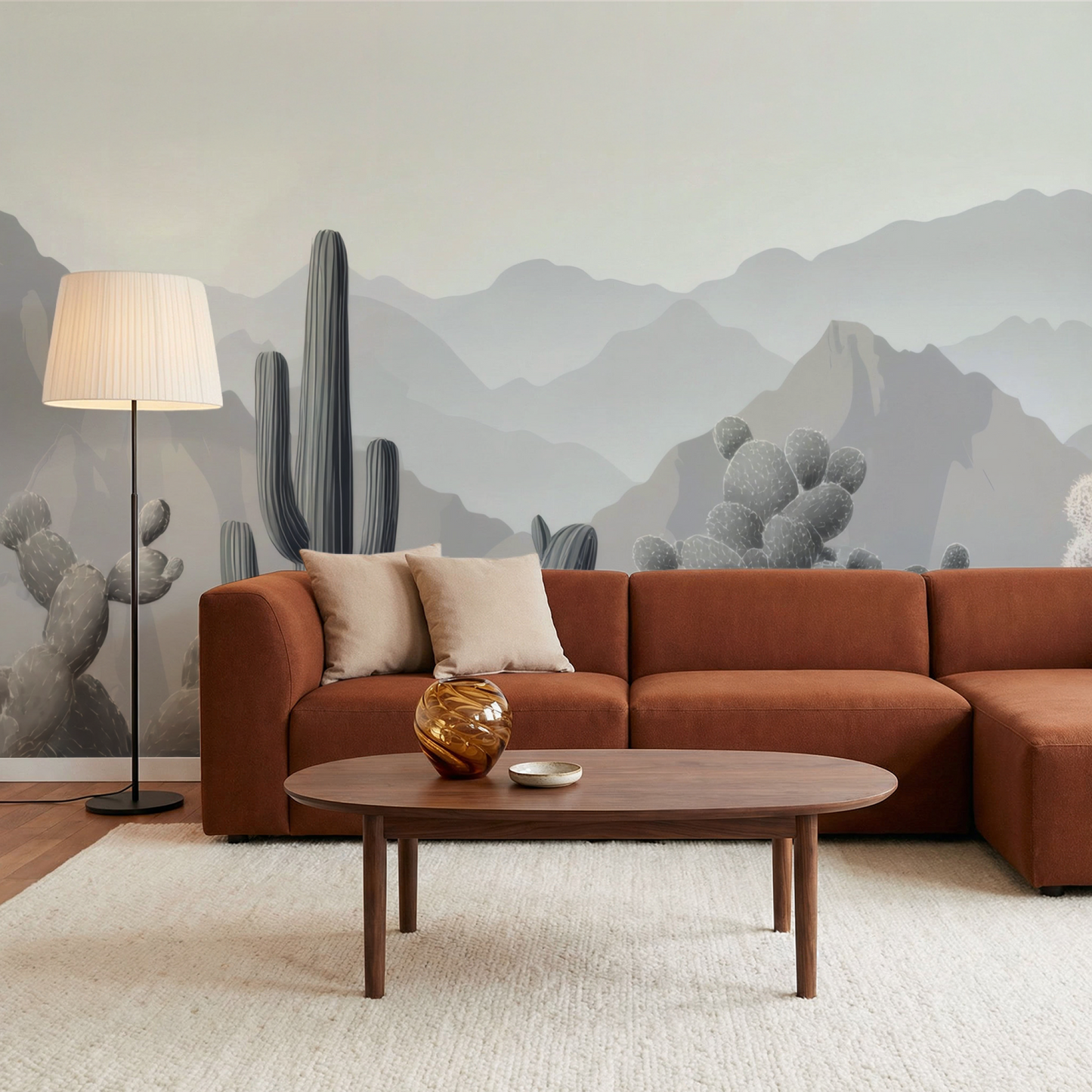Sonoran Silence Mural installed in a room mockup
