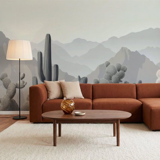 Sonoran Silence Mural installed in a room mockup