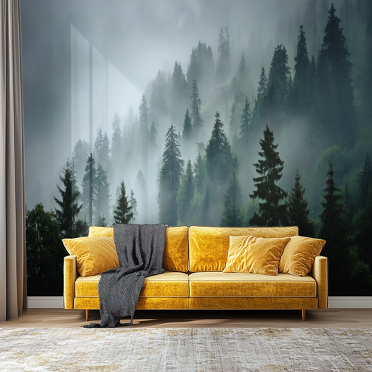 Misty Highland Conifer Mural