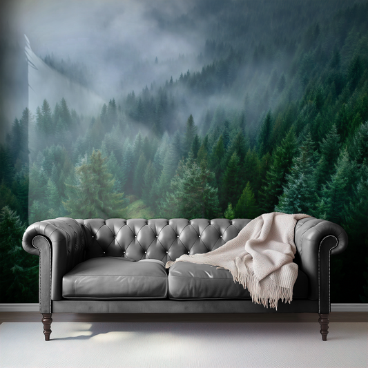 Alpine Mist Canopy Mural installed in a room mockup