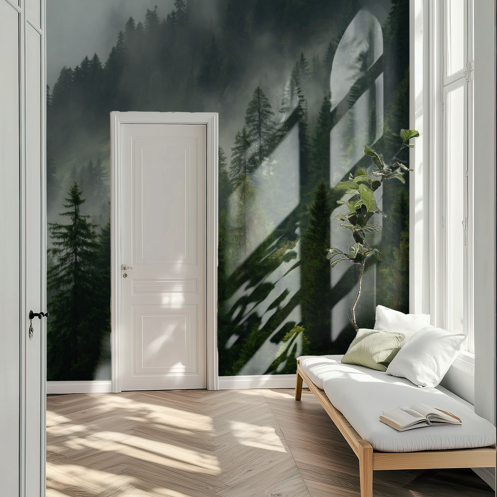 Shrouded Fir Valley Mural installed in a room mockup