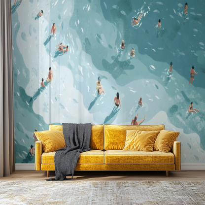Cerulean Bather Mural installed in a room mockup