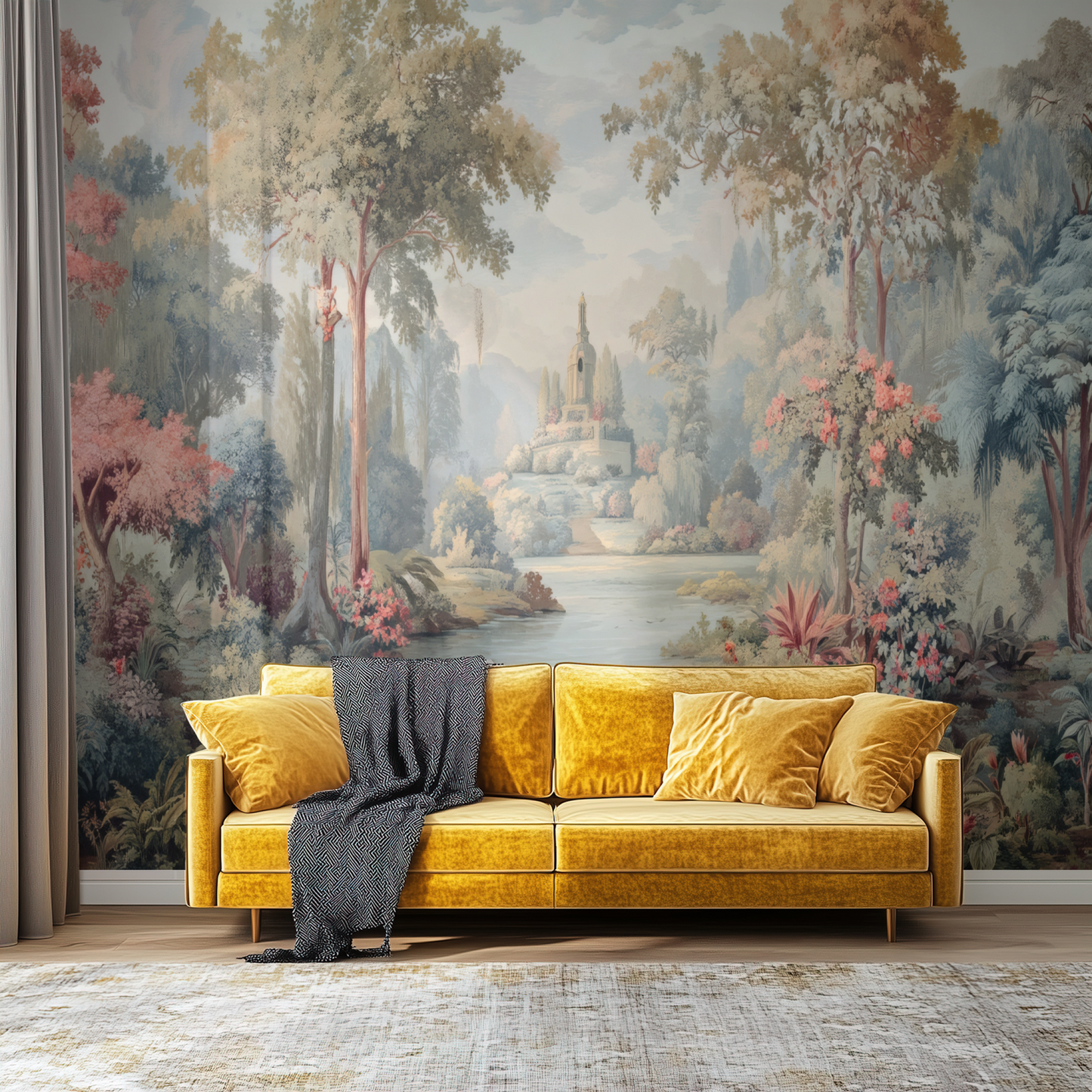Arcadian Riverside Folly Mural installed in a room mockup