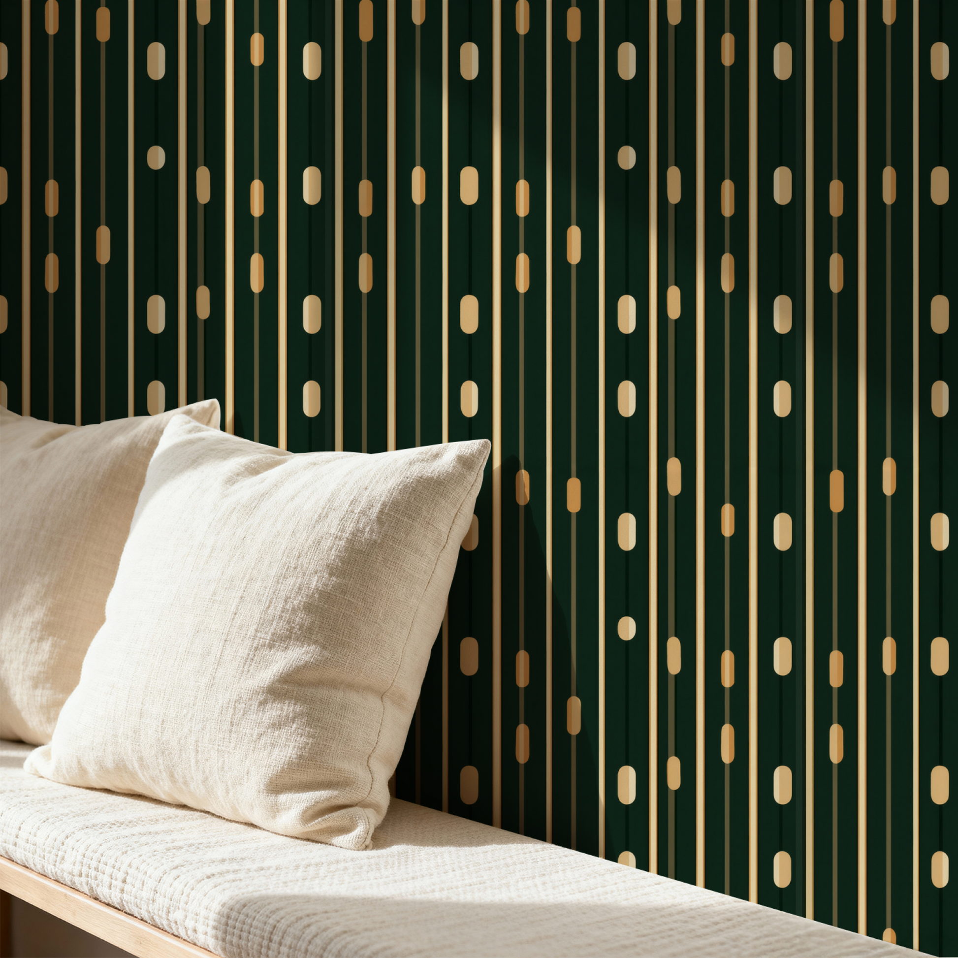 Deco Rainline Wallpaper installed in a room mockup