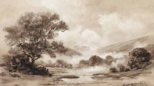 Sepia Glade Mural installed in a room mockup