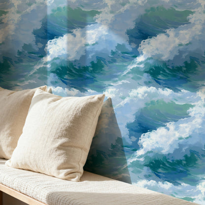Big Blue large scale wallpaper in a styled room