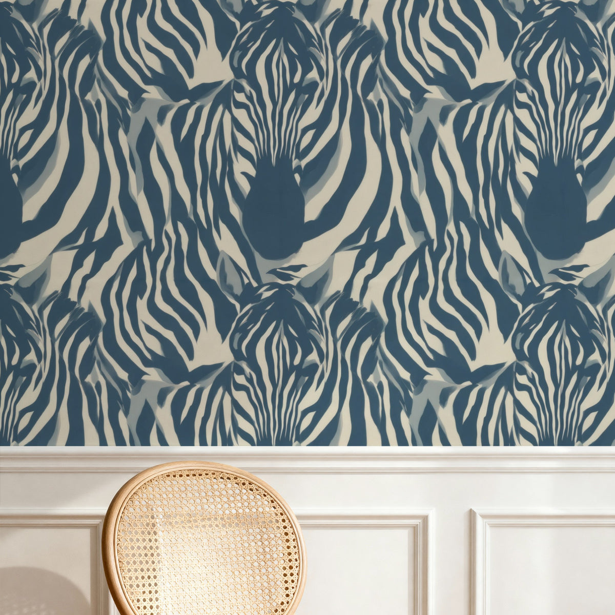 Brush Zebra large scale wallpaper in a styled room