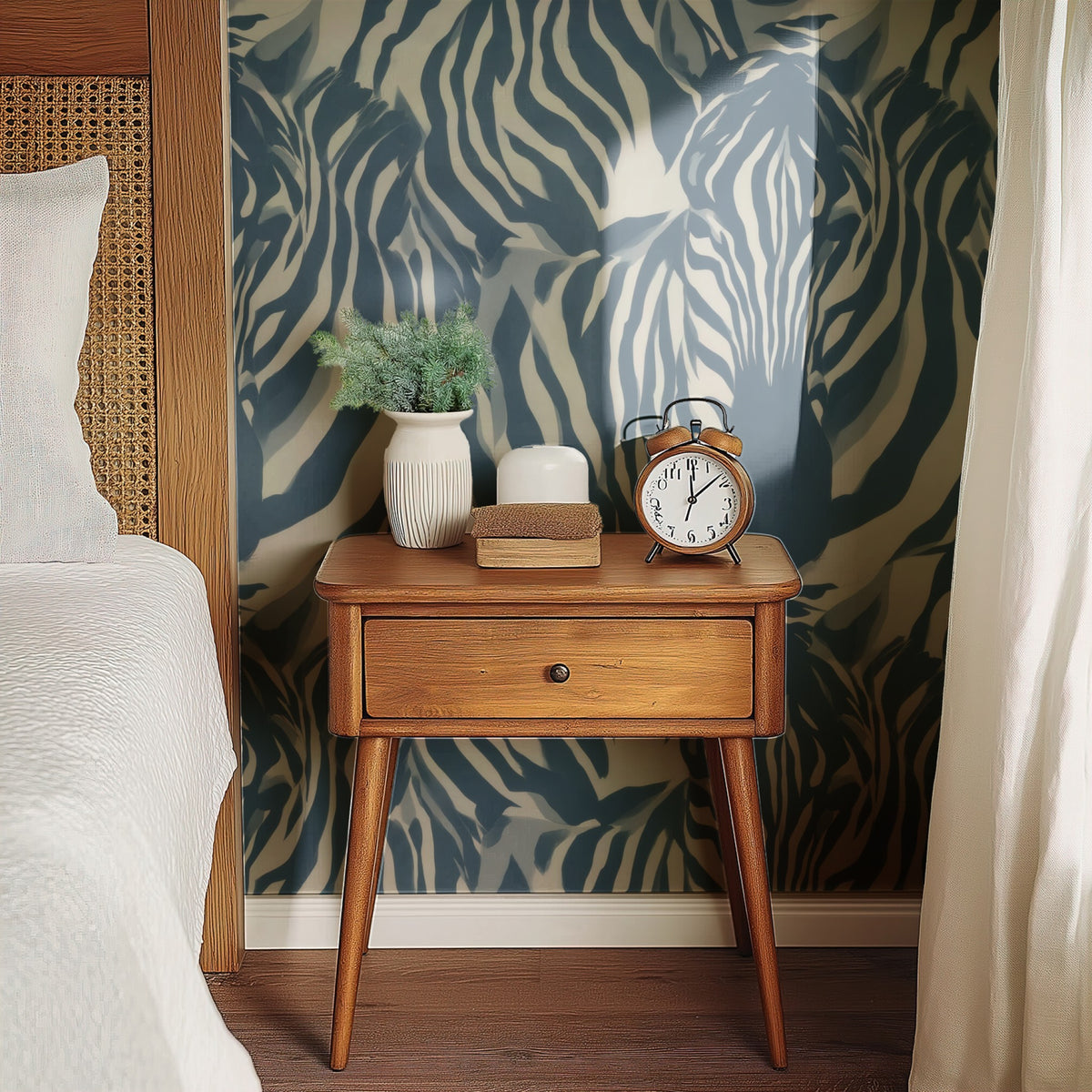 Brush Zebra large scale wallpaper in a styled room