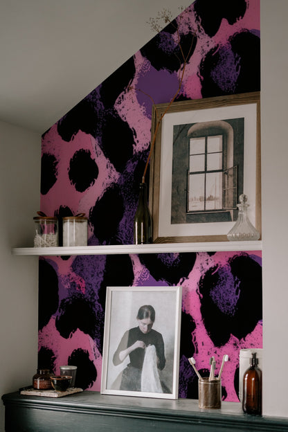 Bubblegum Cat large scale wallpaper in a styled room