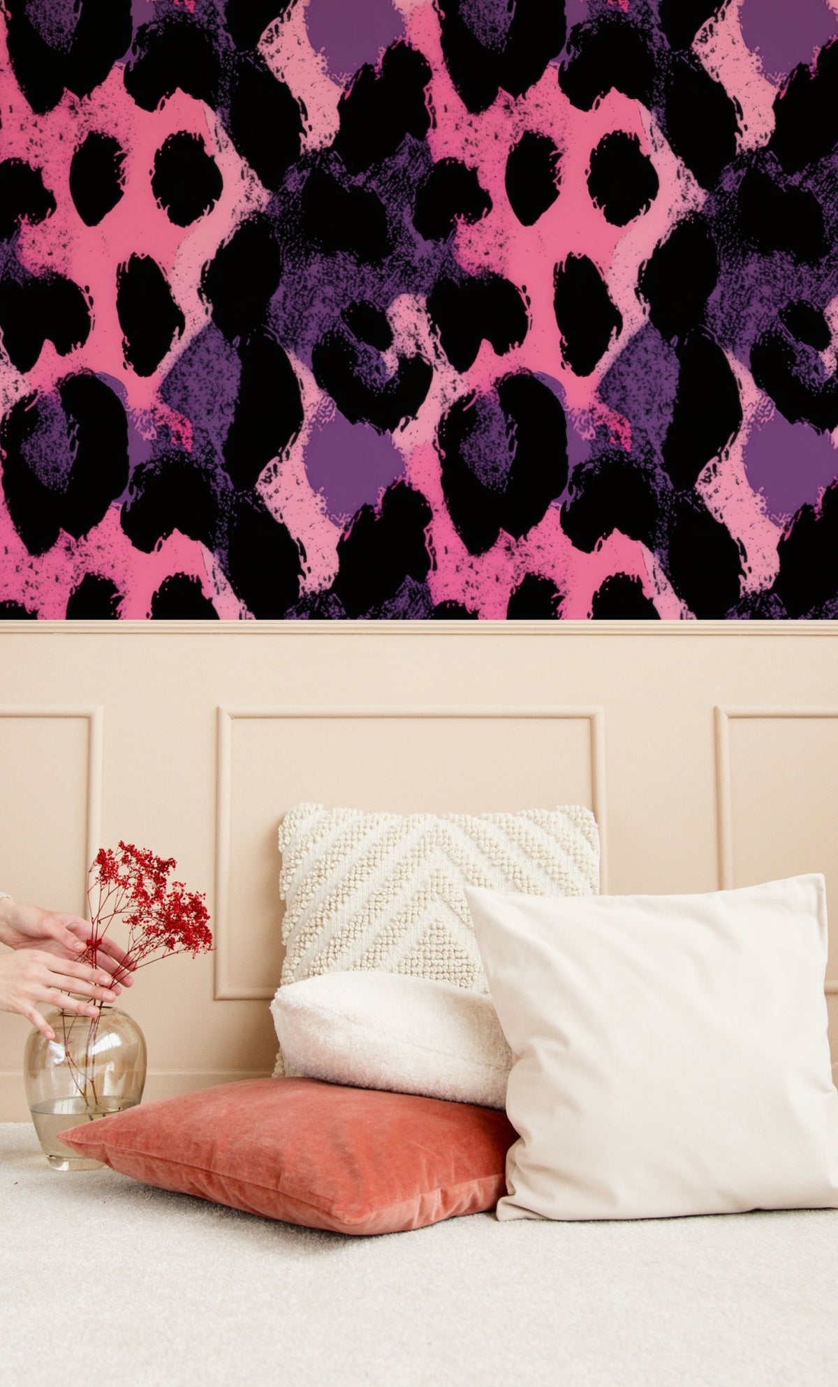 Bubblegum Cat large scale wallpaper in a styled room
