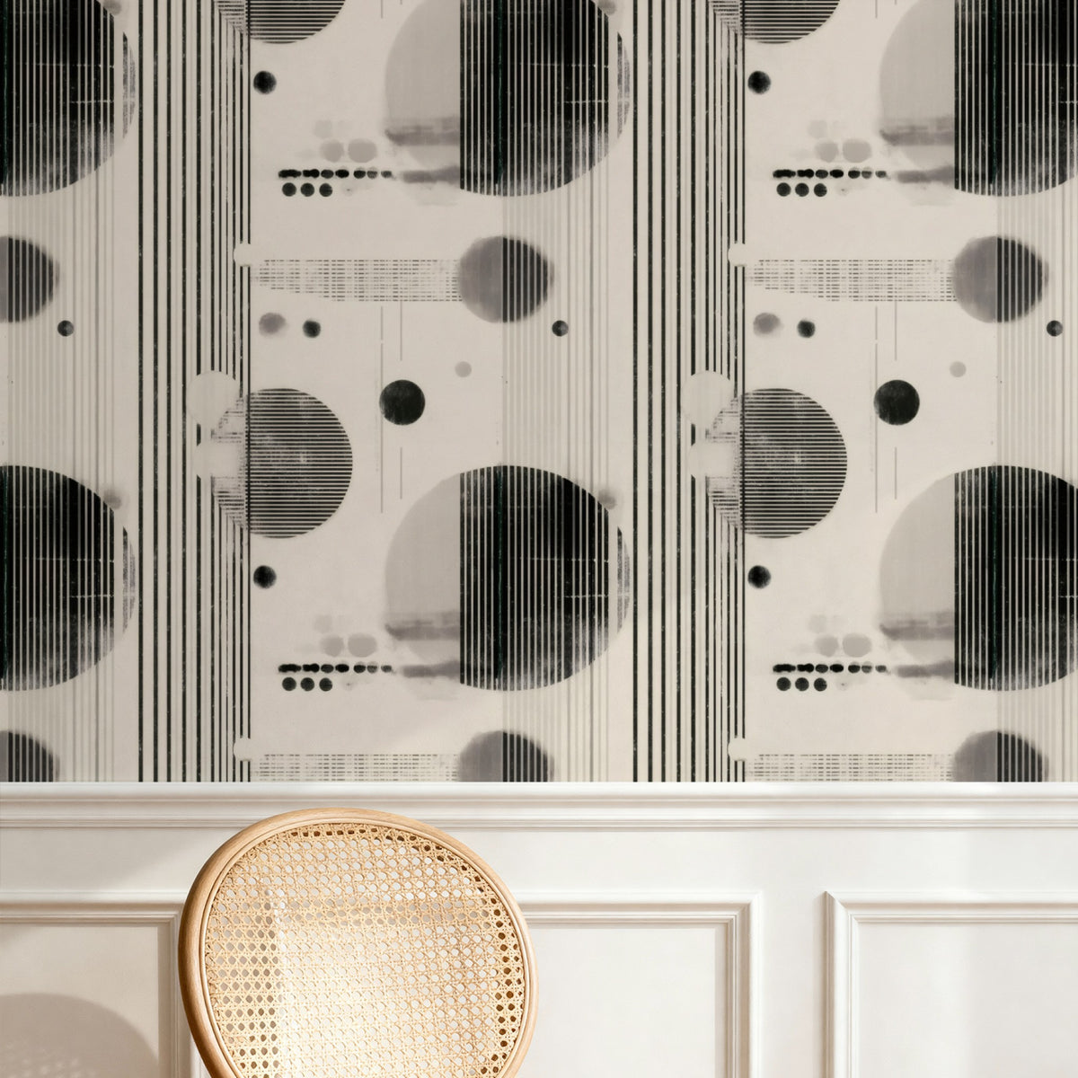 Abstract Geometric Cipher Drafting large scale wallpaper in a styled room