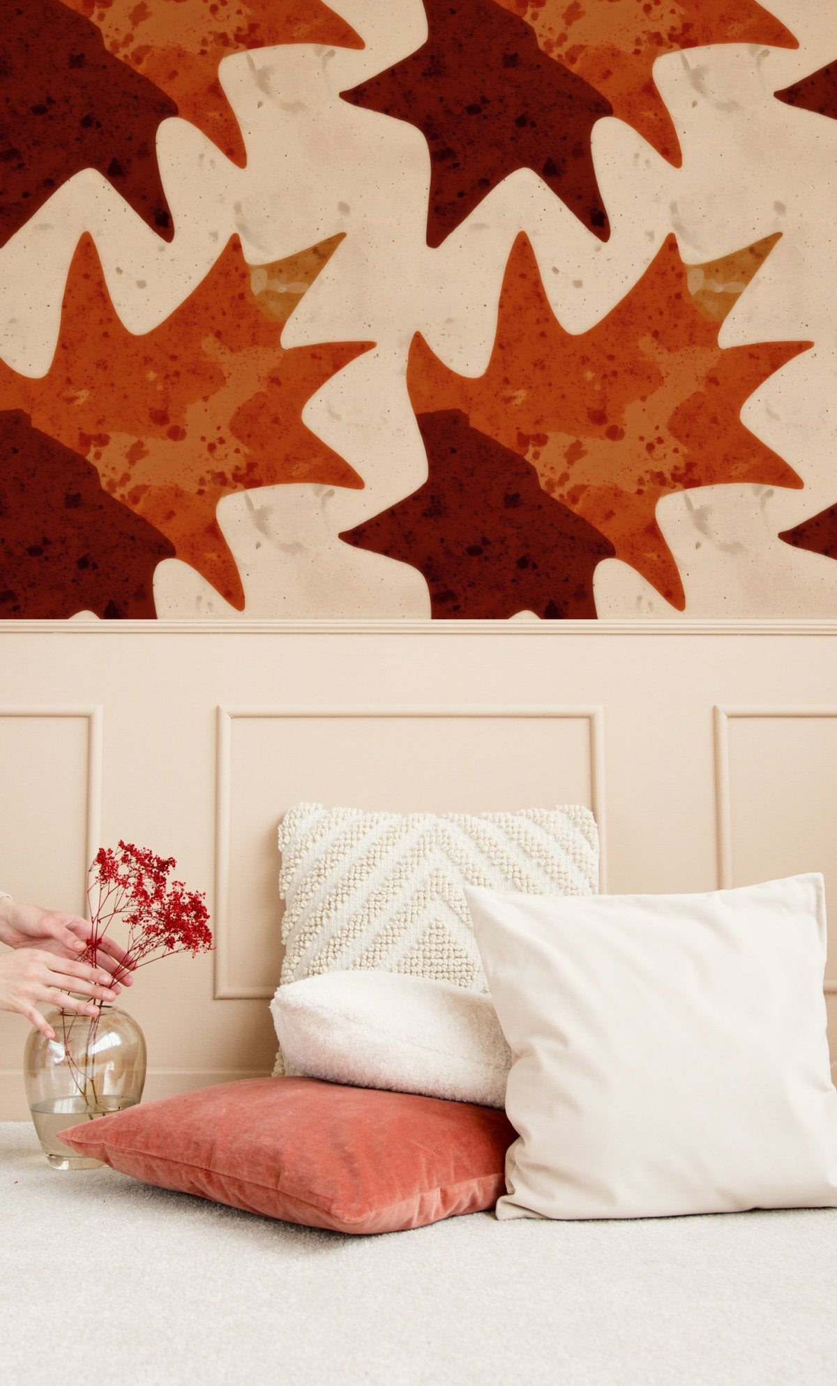 Clay Stars large scale wallpaper in a styled room