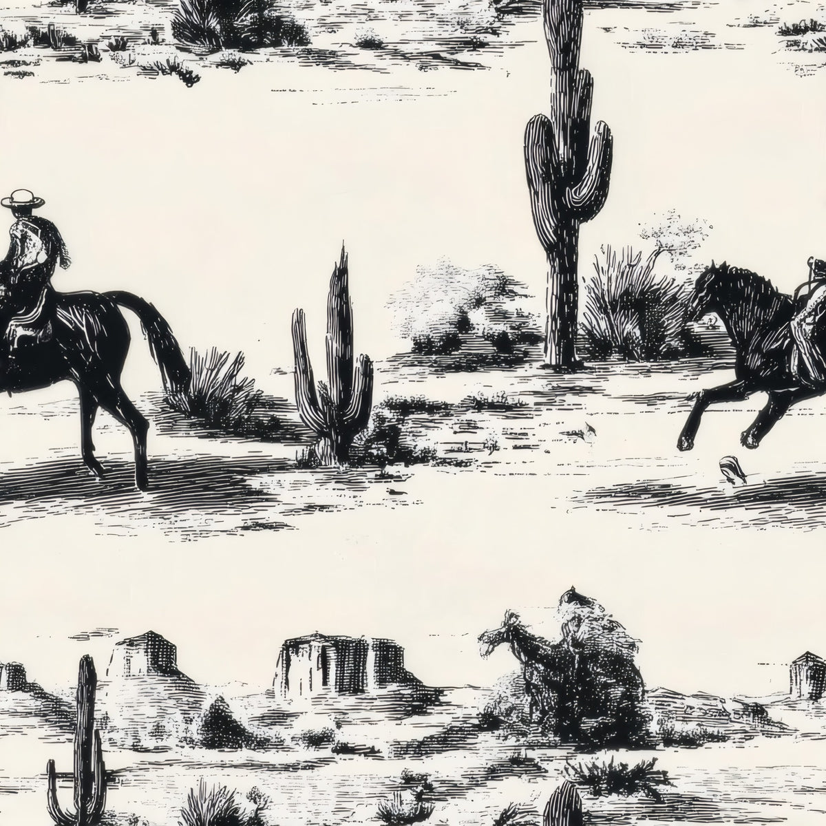 Western Toile Frontier Trail large scale wallpaper pattern repeat