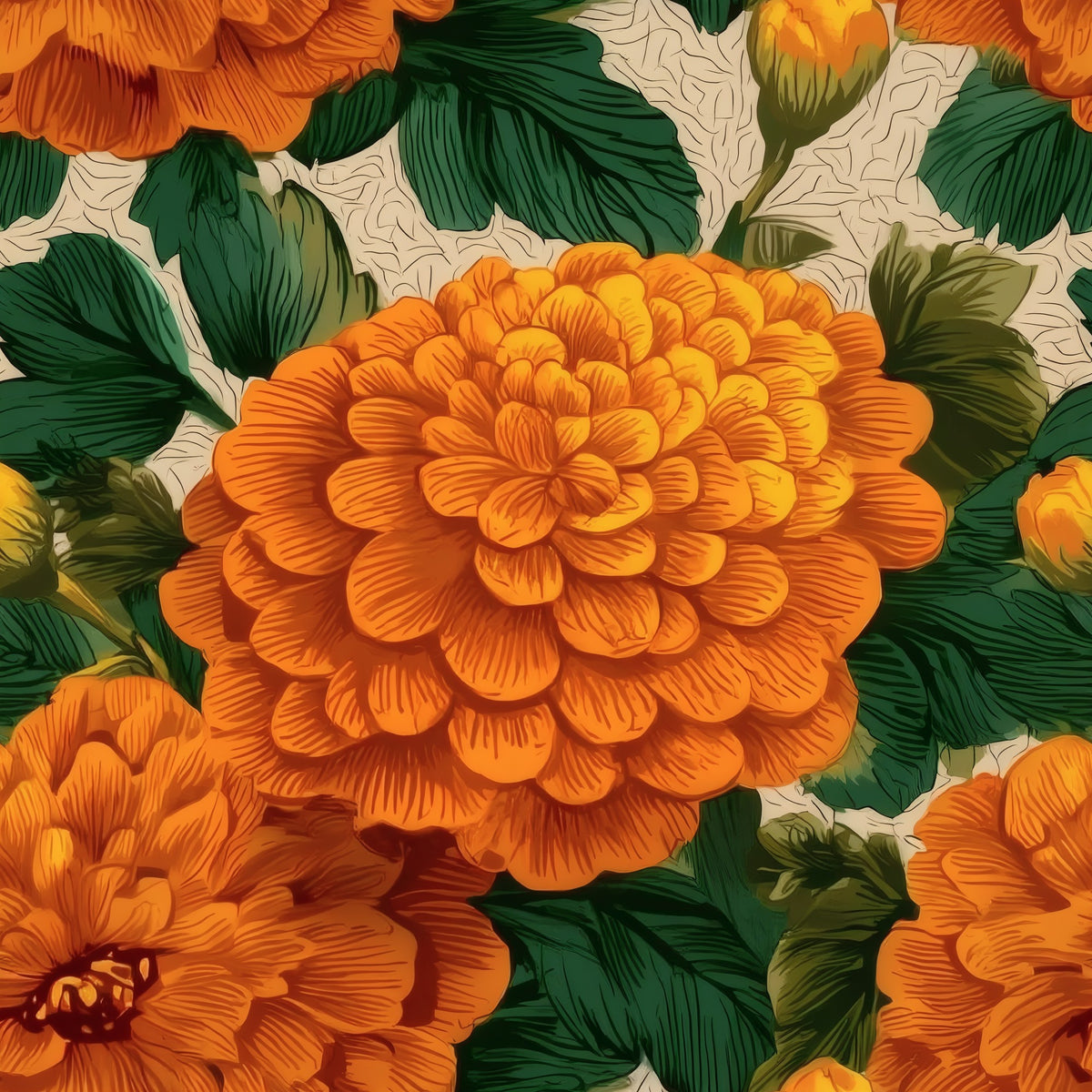 Full Marigold large scale wallpaper pattern repeat