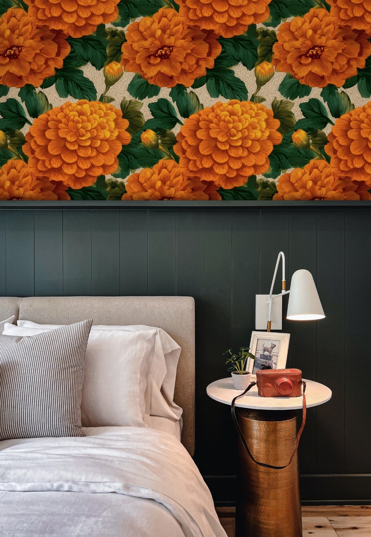 Full Marigold large scale wallpaper in a styled room